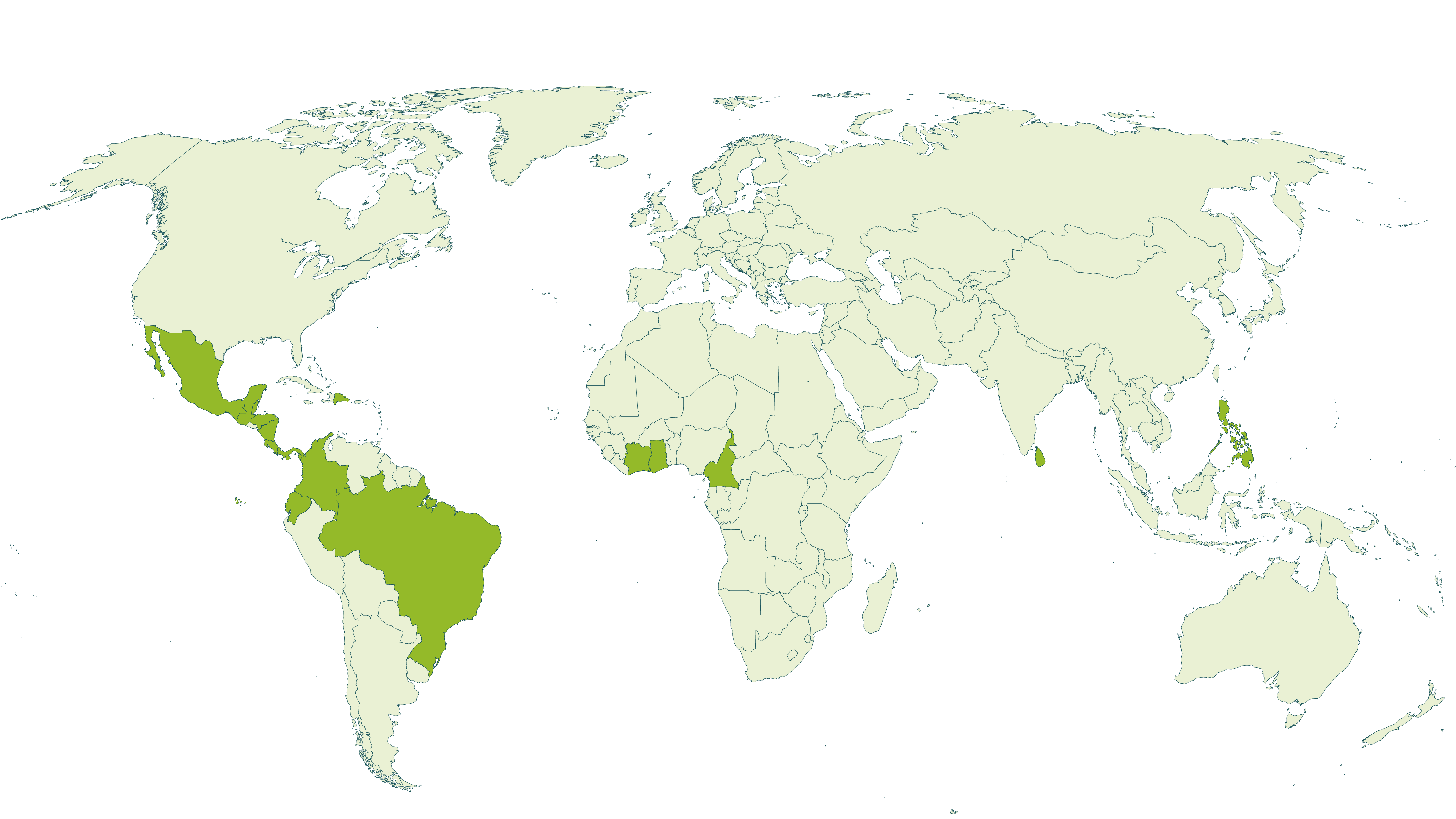 Map of current Rainforest Alliance certified bananas farms